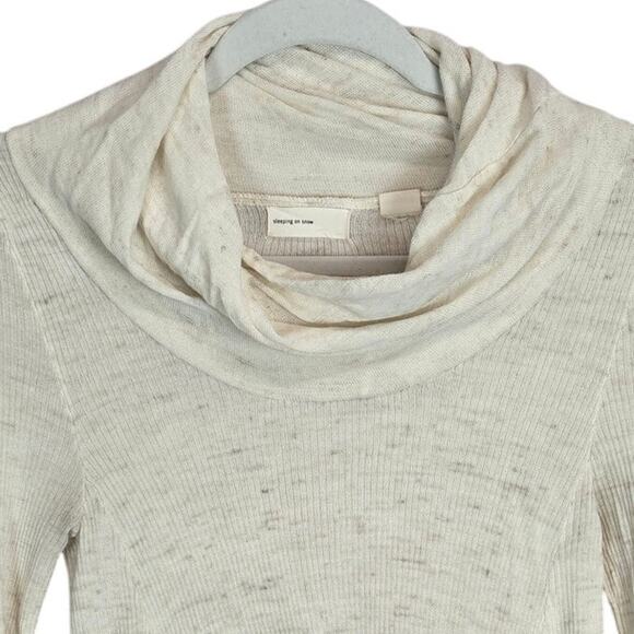 Anthro Sleeping on Snow Cream Cowl Asymmetric Tunic Sweater M Fairy Flowy Top - Picture 4 of 9